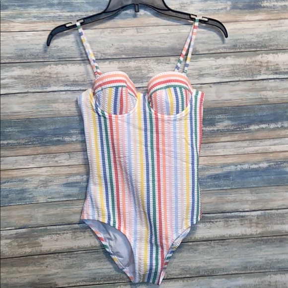 J. Crew one piece rainbow stripe size 2 swimsuit - Picture 3 of 7